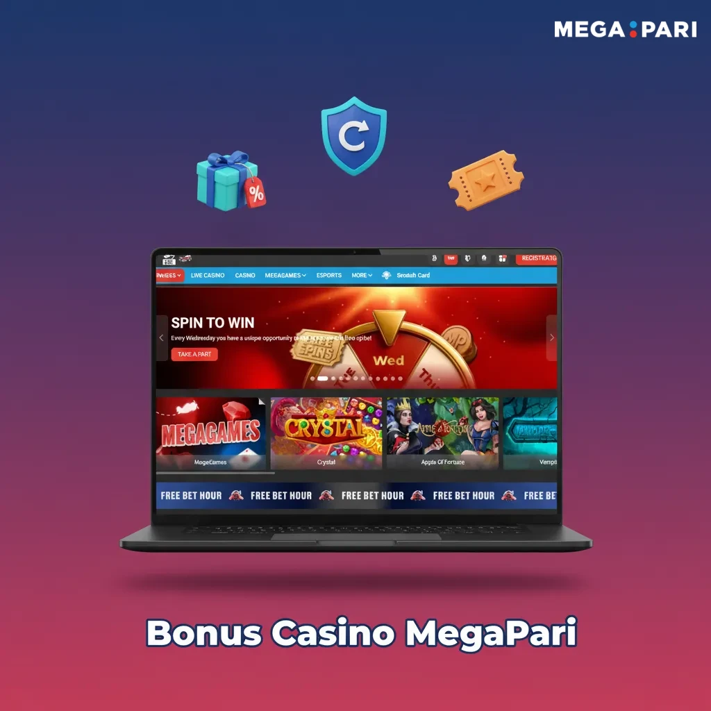 Bannière Bonus Casino MegaPari: 200% jusqu’à 14 000 MAD + 150 FS, recharge 50% + 50 FS, cashback 10%, tournois