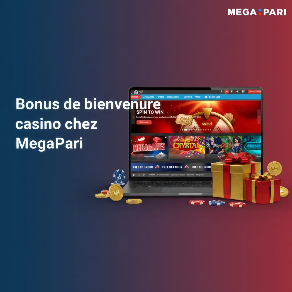Bannière promo MegaPari: bonus de bienvenue 200% jusqu’à 14 000 MAD + 150 tours gratuits, Maroc. Mise x35, 7 jours.
