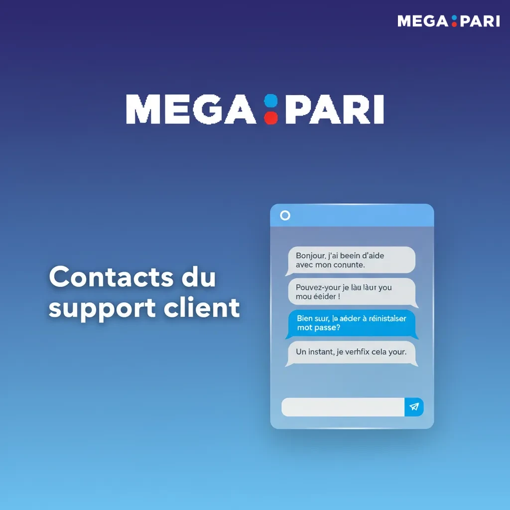 Contacts du support client Megapari: chat 24/7 via Aide, emails support, paiements et sécurité/KYC.