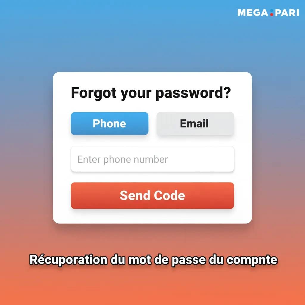 Écran de réinitialisation du mot de passe: « Mot de passe oublié », e‑mail/SMS, code, nouveau mot de passe, 2FA.