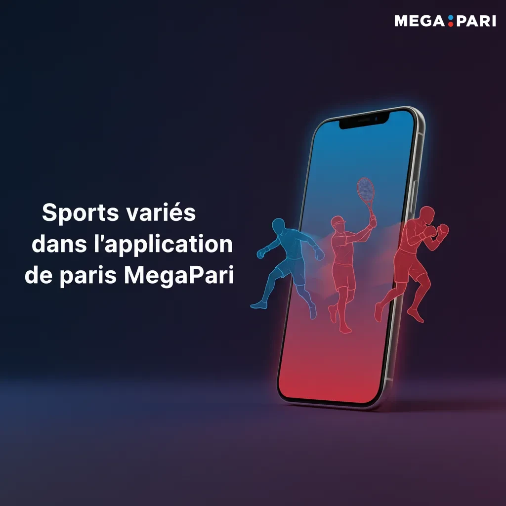 Écran de l’app MegaPari: sports variés pour paris LIVE/PRÉMATCH, stats d’équipes, streams, eSports inclus, football, tennis
