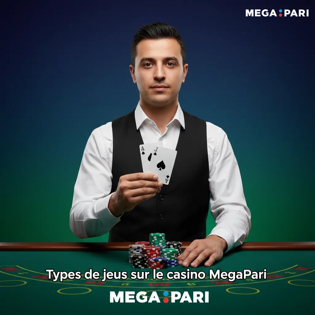 Aperçu des types de jeux du casino MegaPari: machines à sous, crash, table, roulette, blackjack, vidéo poker.