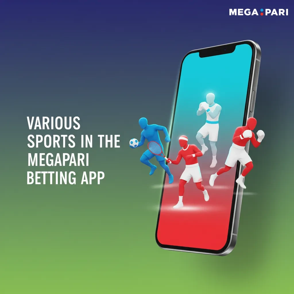 MegaPari betting app screen with LIVE/LINE options and icons for football, basketball, tennis, eSports, boxing, cricket.